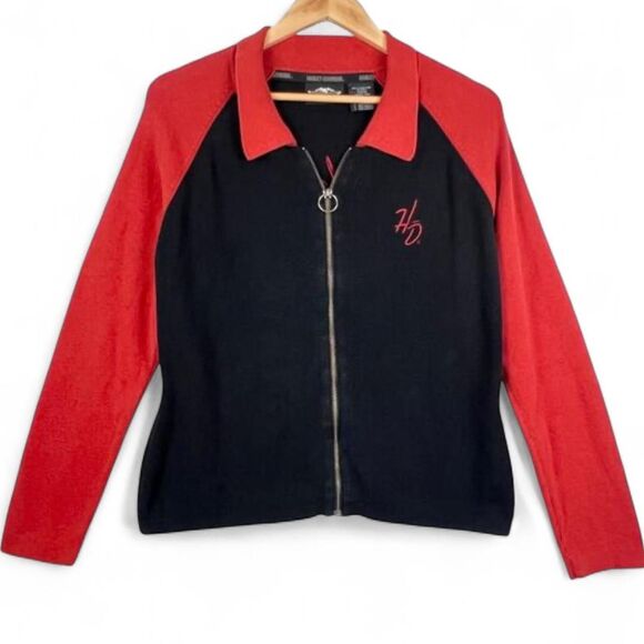 Black & Orange Vintage Harley Davidson Collared Full Zip-Up Knit. Size S. GUC - Picture 4 of 4